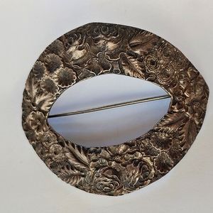 Pin Brooch Silver Coated Scarf Tie Clip Embossed Flower Leaf Rose